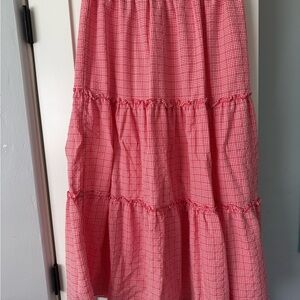 Max Studio Red Gingham Tiered Maxi Skirt